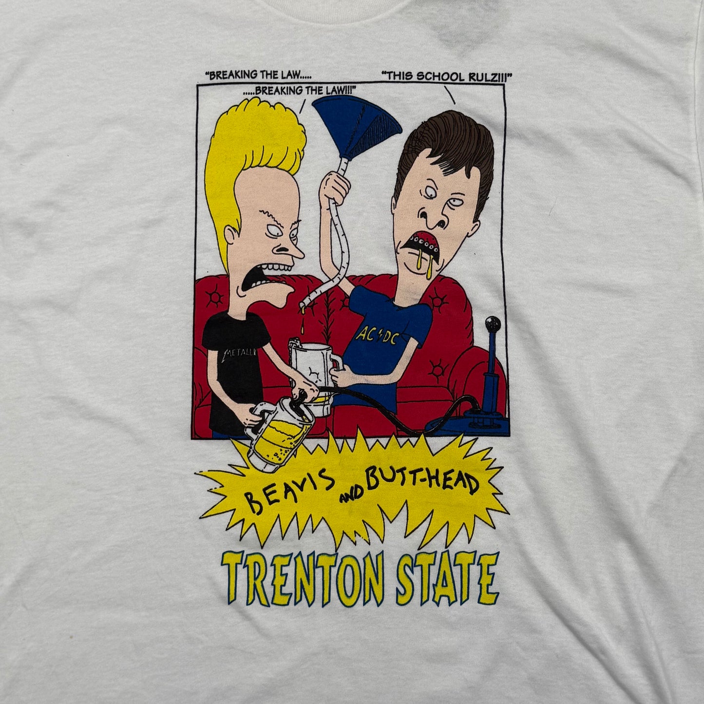 Vintage 90s Beavis and Butt-Head Trenton State Beer Bong Cartoon T-Shirt (XL)