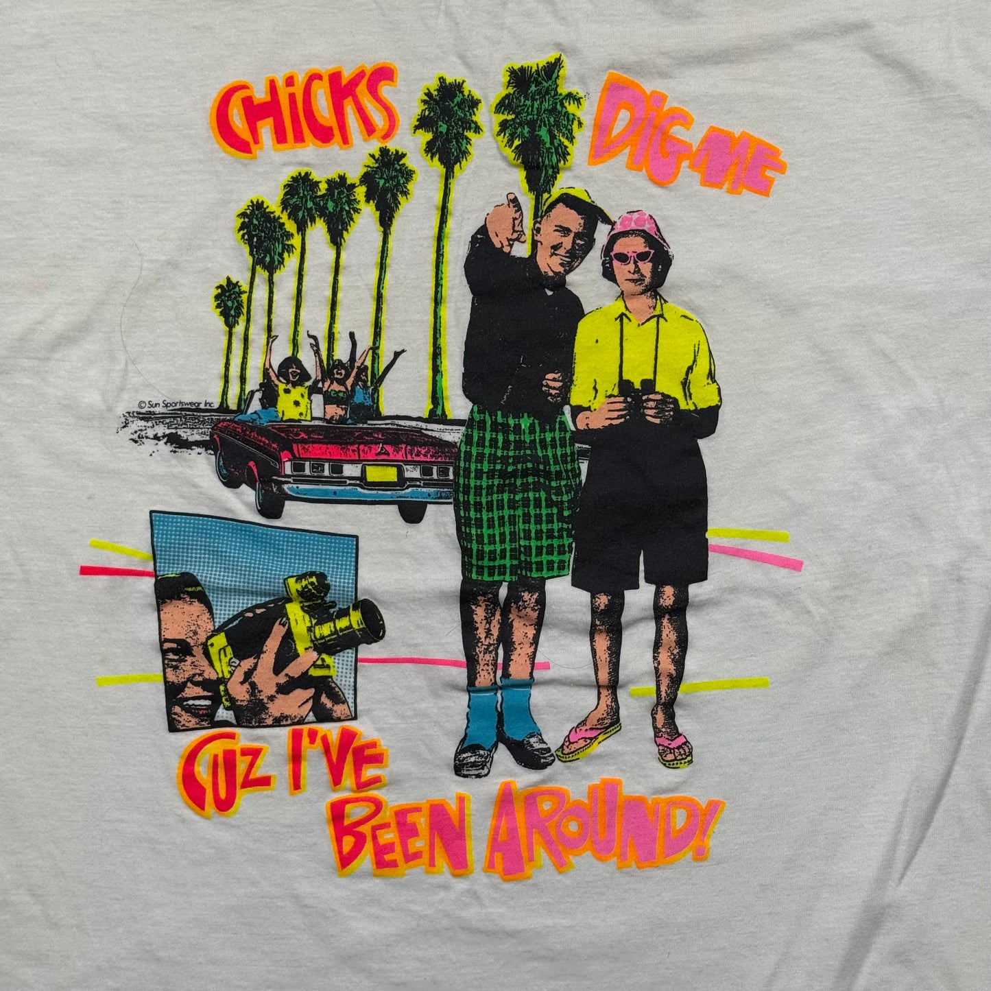Vintage 80s Sun Sportswear Chicks Dig Me Cuz I've Been Around T-Shirt (XL)