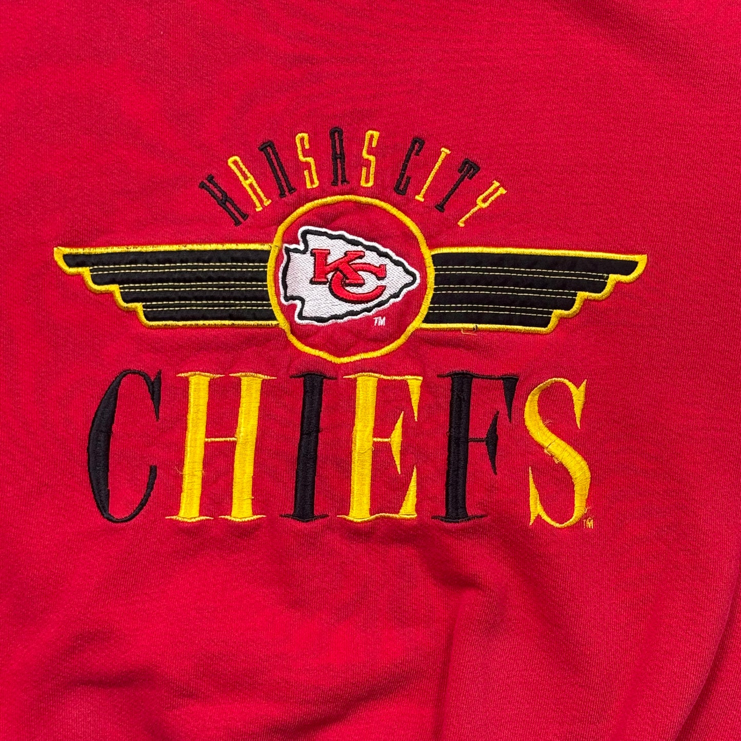 Vintage 90s Kansas City Chiefs Red Embroidered Spellout Crewneck Sweatshirt (M)