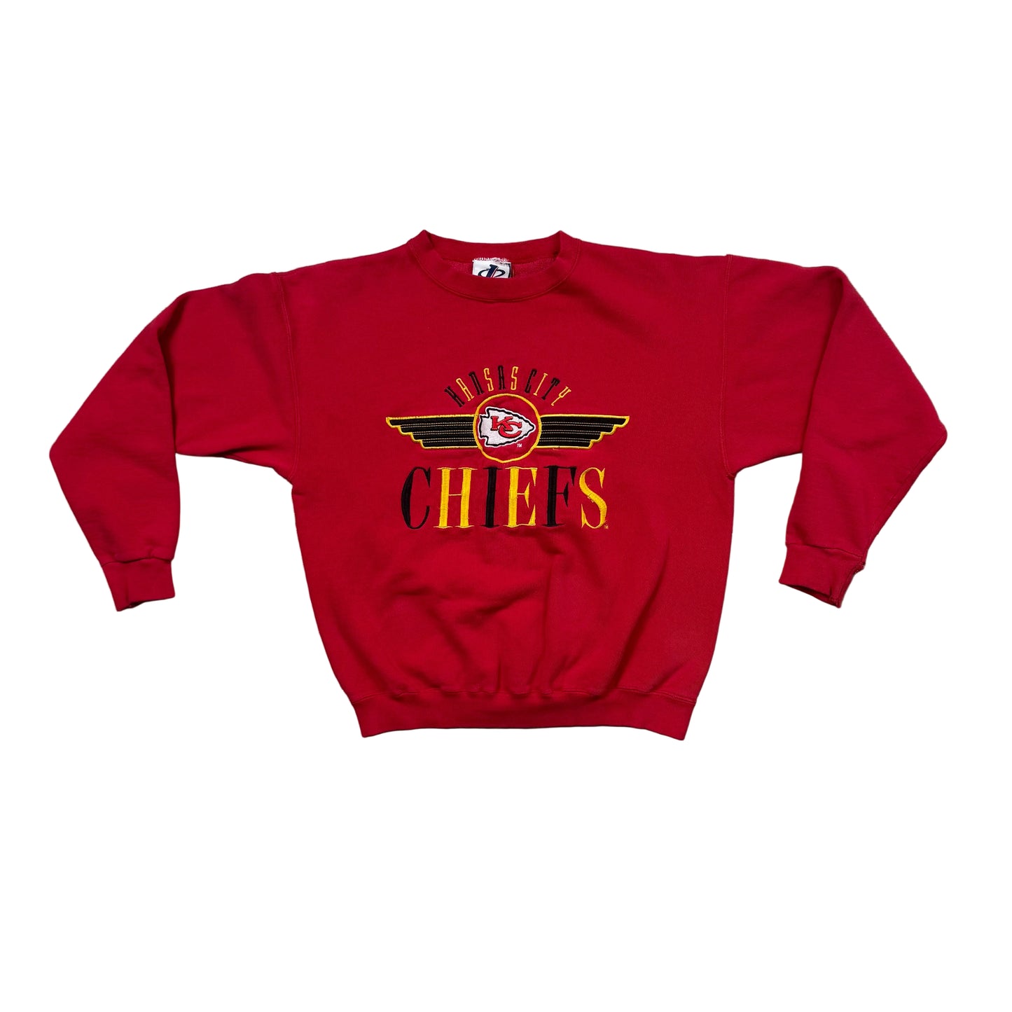 Vintage 90s Kansas City Chiefs Red Embroidered Spellout Crewneck Sweatshirt (M)