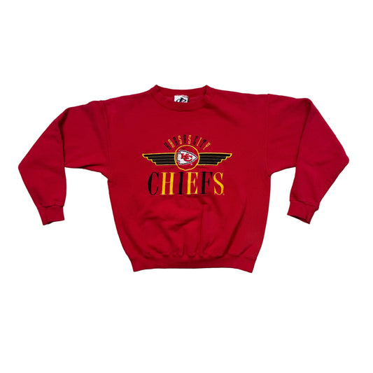 Vintage 90s Kansas City Chiefs Red Embroidered Spellout Crewneck Sweatshirt (M)