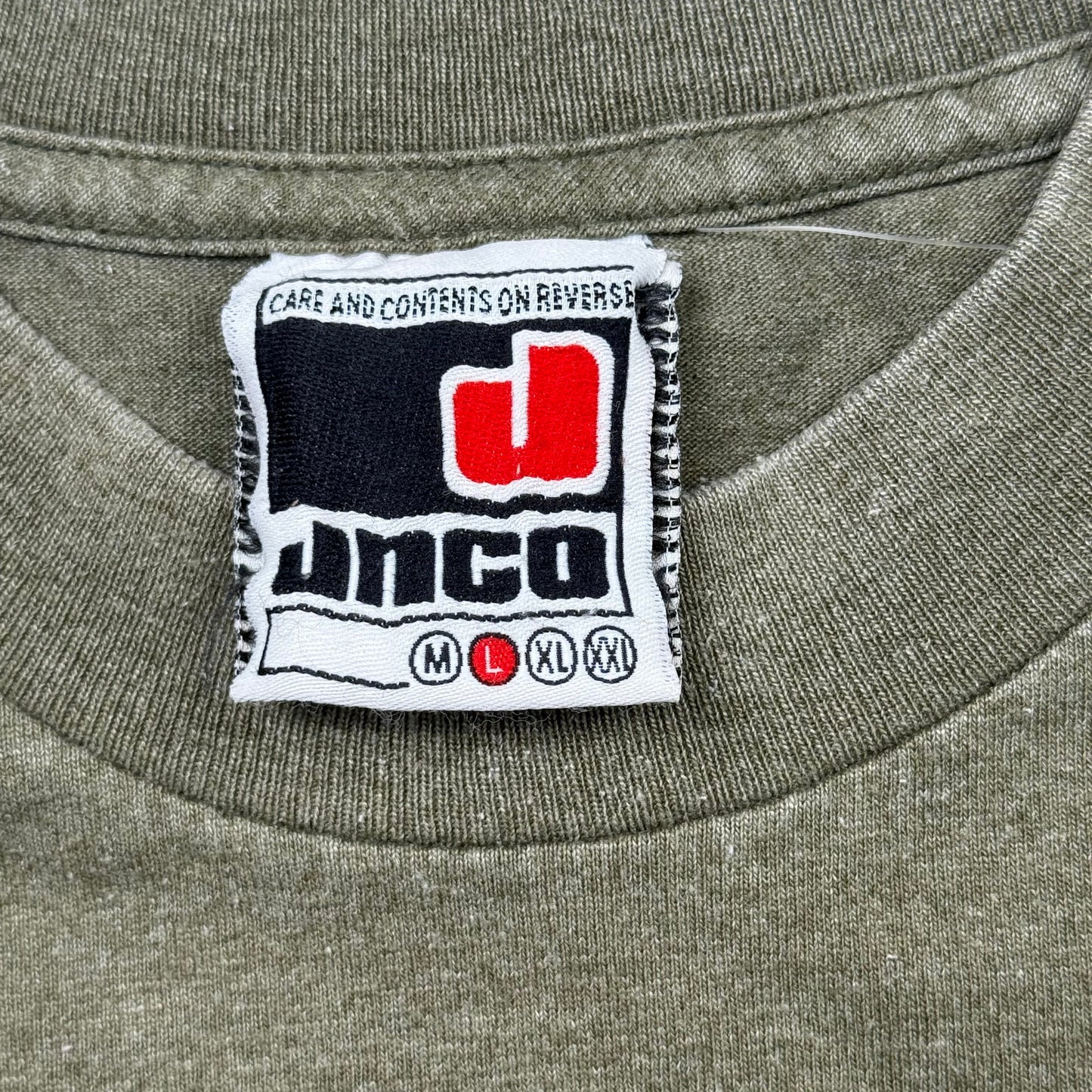 JNCO Vintage 90s Khaki Green Headphones Blueprint Graphic T-Shirt (L)