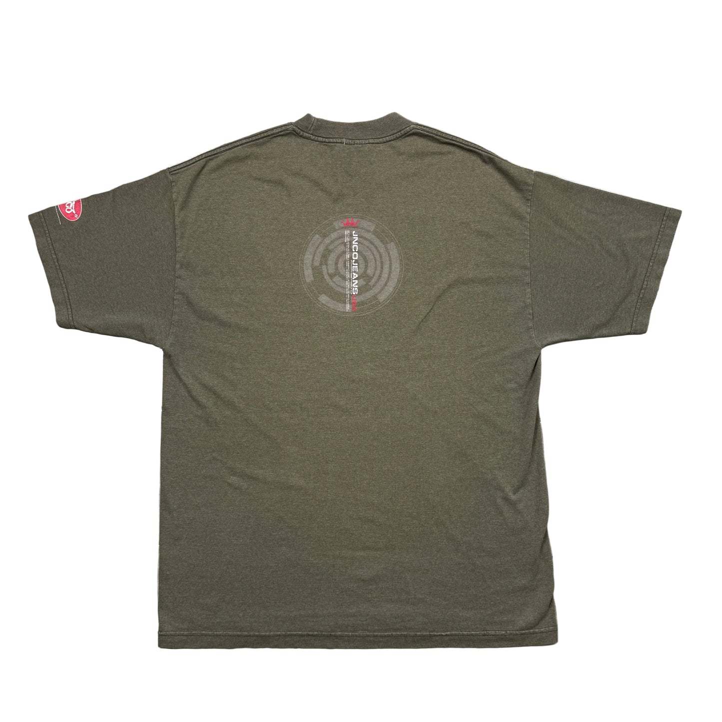 JNCO Vintage 90s Khaki Green Headphones Blueprint Graphic T-Shirt (L)