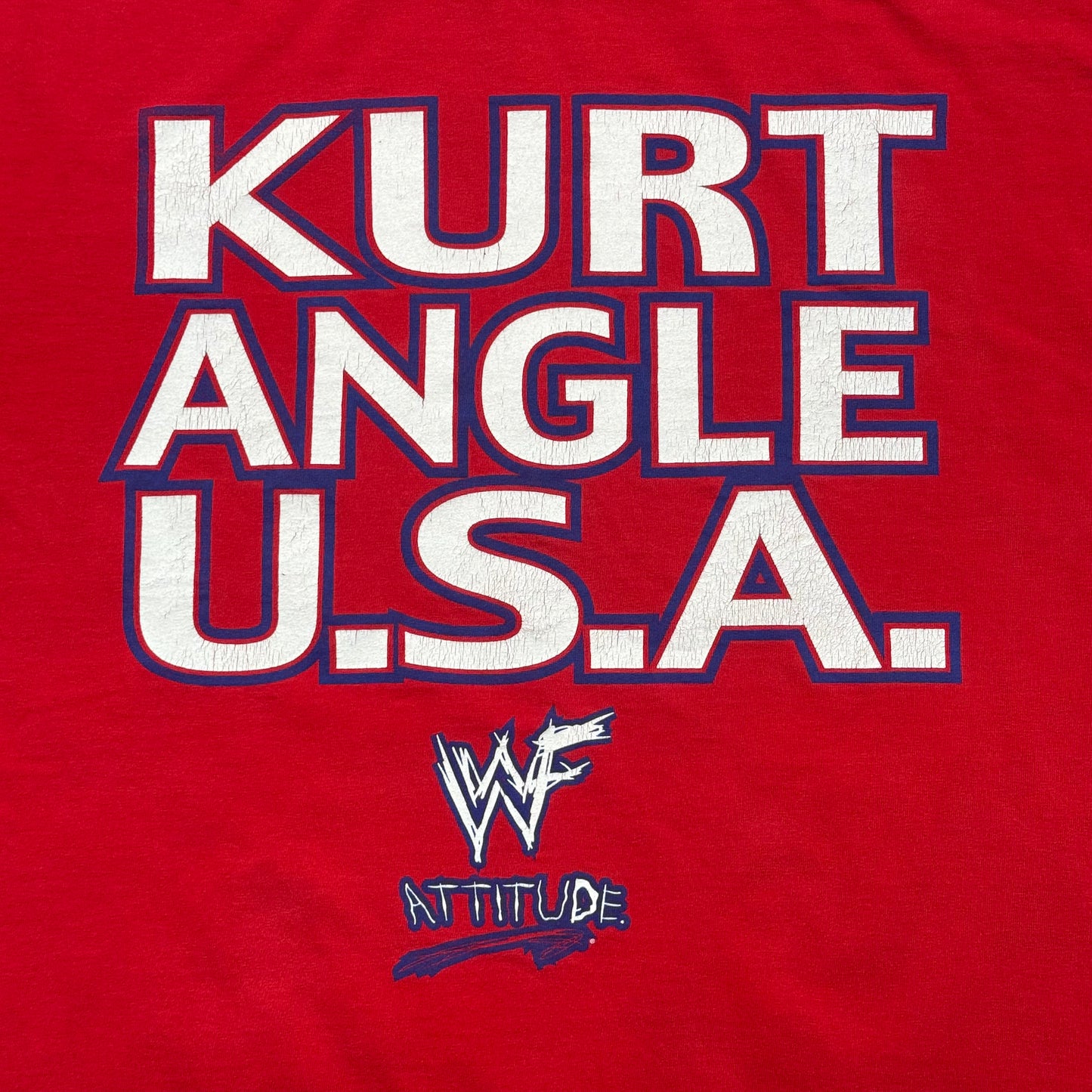 Vintage 2000 WWF Attitude Era Kurt Angle U.S.A. Red T-Shirt (XL)