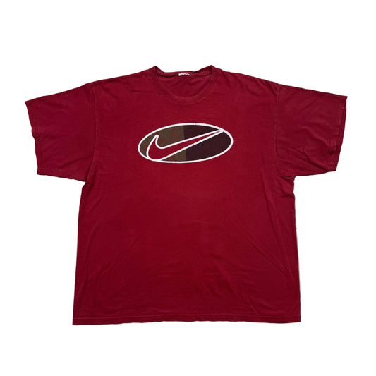 Vintage 90s Nike Oval Center Swoosh Graphic T-Shirt Maroon (XXL)