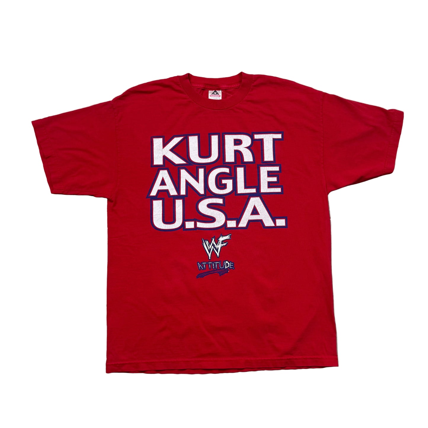 Vintage 2000 WWF Attitude Era Kurt Angle U.S.A. Red T-Shirt (XL)