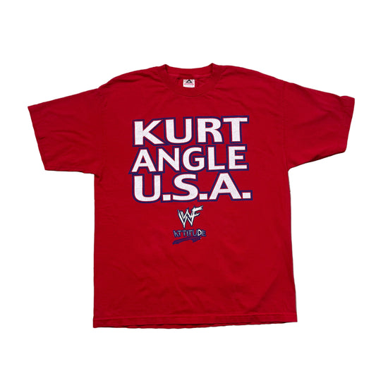 Vintage 2000 WWF Attitude Era Kurt Angle U.S.A. Red T-Shirt (XL)