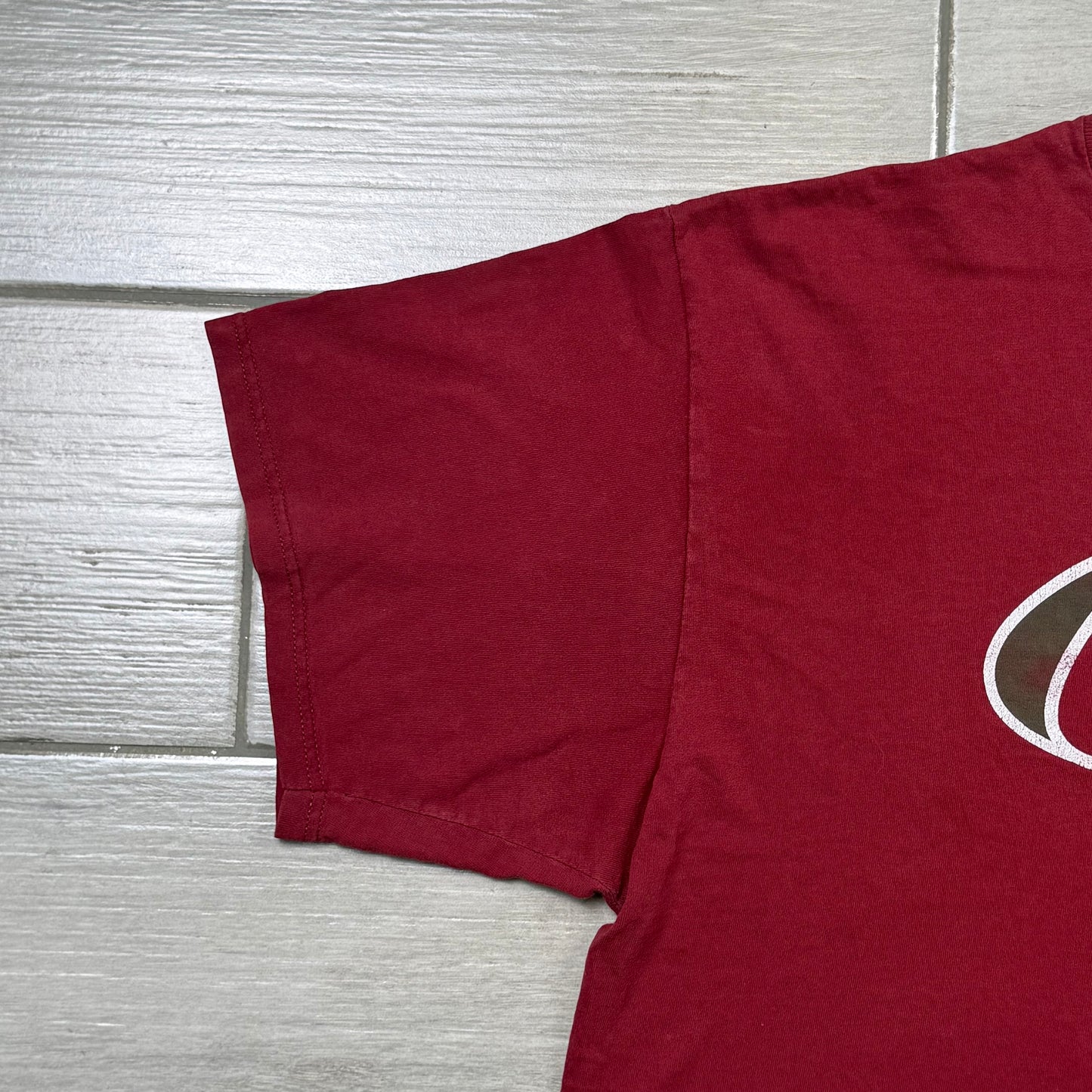 Vintage 90s Nike Oval Center Swoosh Graphic T-Shirt Maroon (XXL)