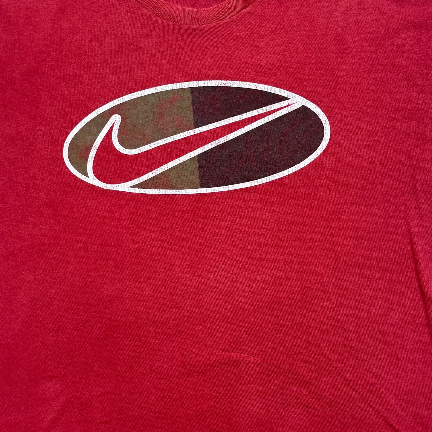 Vintage 90s Nike Oval Center Swoosh Graphic T-Shirt Maroon (XXL)