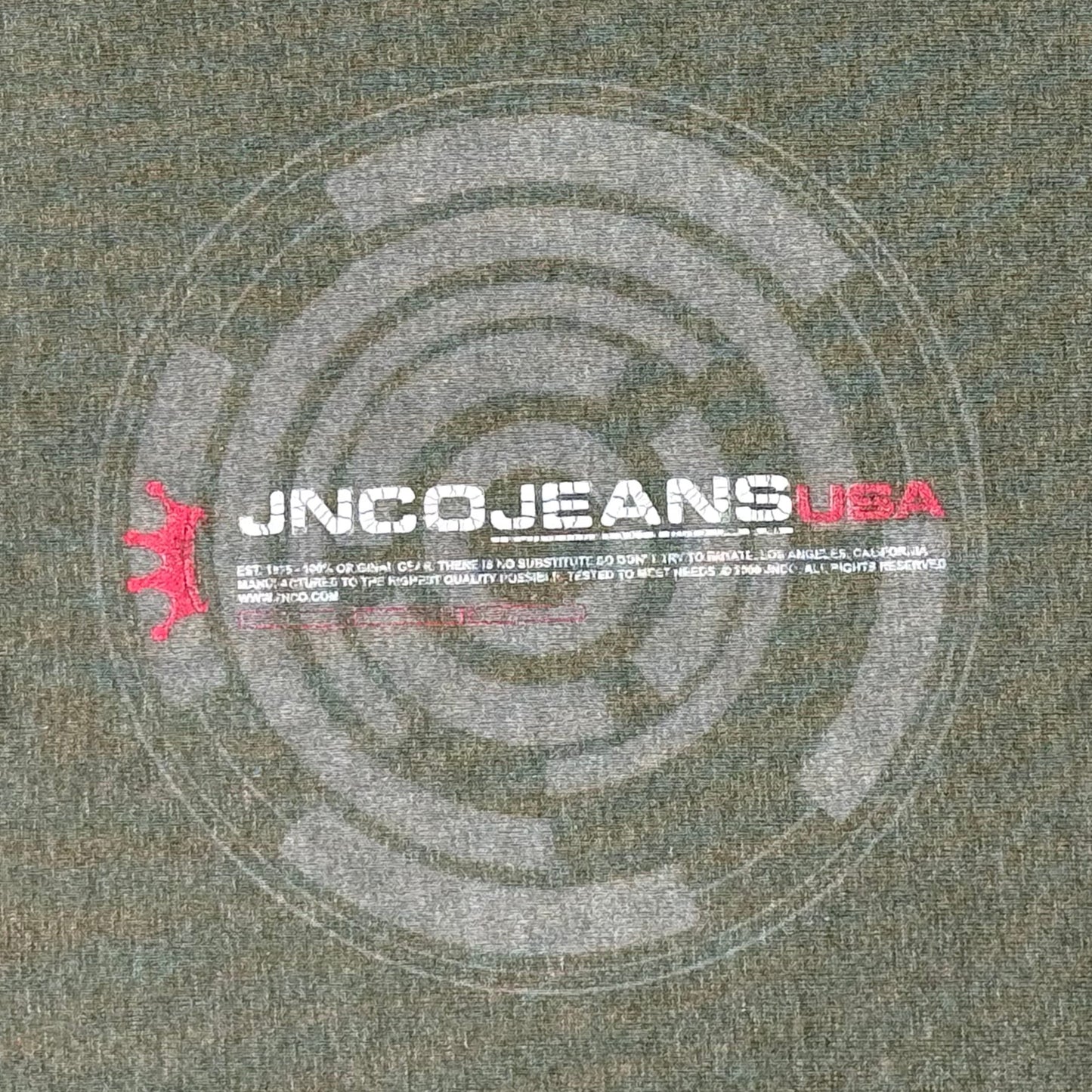 JNCO Vintage 90s Khaki Green Headphones Blueprint Graphic T-Shirt (L)